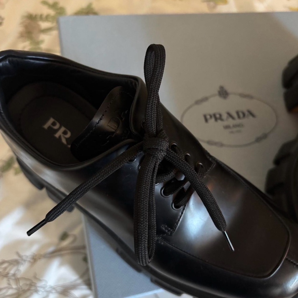 Prada Women’s Black Lace-up Monolith Oxfords - Picture 2 of 4
